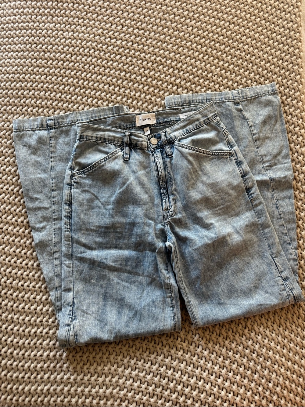 New W/O Tags Frame Denim Le Baggy Palazzo Light Blue Denim Jeans